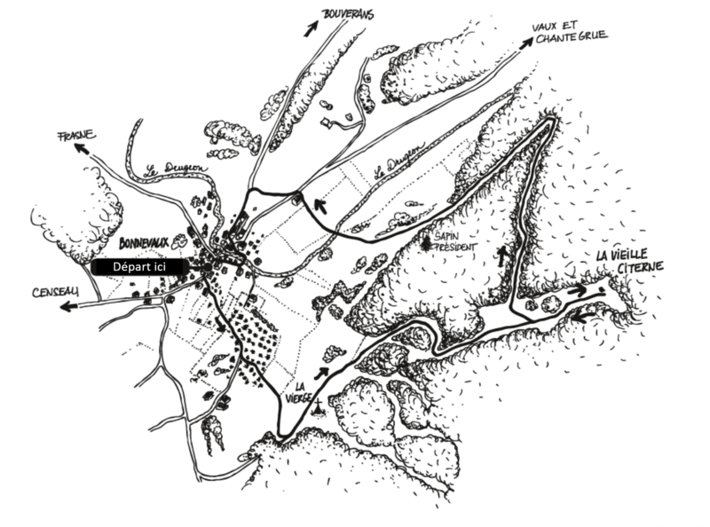 Dessin du sentier du village de Bonnevaux